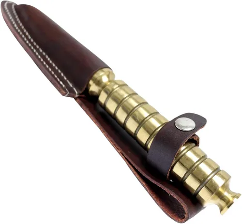 Vista 2 de TheBoneEdge - Cuchillo de caza de 10 pulgadas con triple filo Kris Blade Twister Dagger color dorado