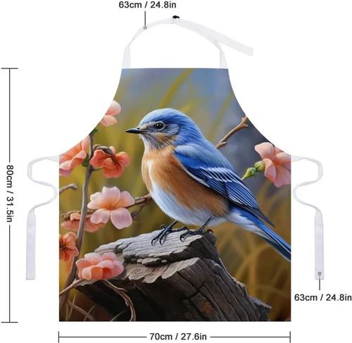 Vista 2 de Personalized Eastern Bluebird Adult Apron, Kitchen Cooking Aprons for Woman Man, Adjustable Bib Apron with Pocket for Baking, BBQ Crafting Outdoors