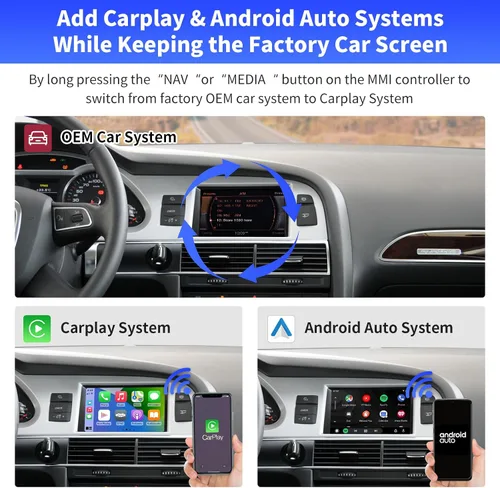 Vista 3 de CarPlay inalámbrico Road Top para Audi A6 S6 Q7 con MMI 3G Carplay Interface Decoder for Audi A6 S6 (2010-2011) & for Audi Q7 (2010-2015)