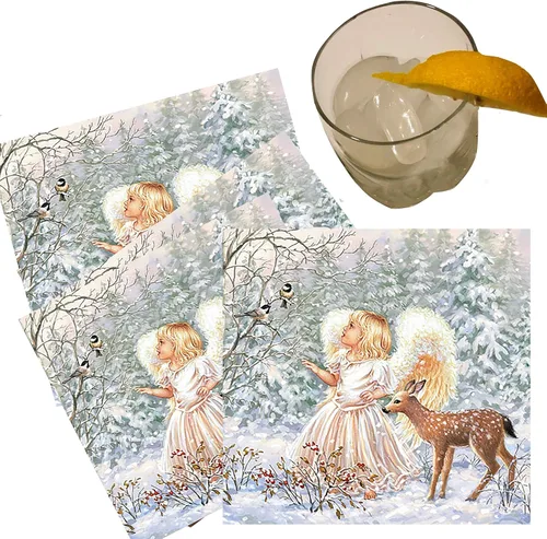 Vista 2 de Servilletas navideñas de 20 quilates de 13 x 13 pulgadas, hermosas servilletas de invierno con diseño de ángel