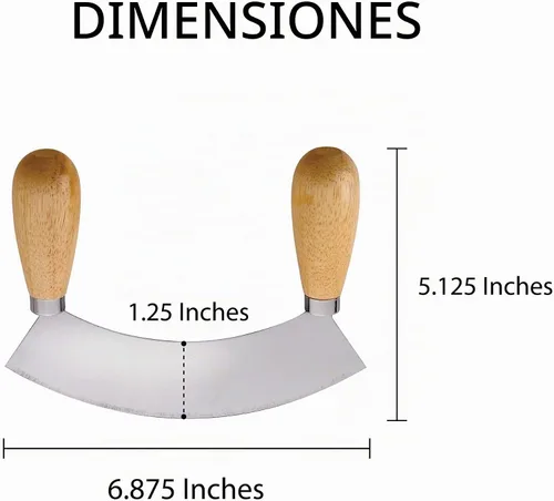Vista 7 de HIC Kitchen Mezzaluna - Picador mecedor y cuchillo de picar con asas dobles, acero inoxidable, madera de caucho, para hierbas, verduras, nueces y más
