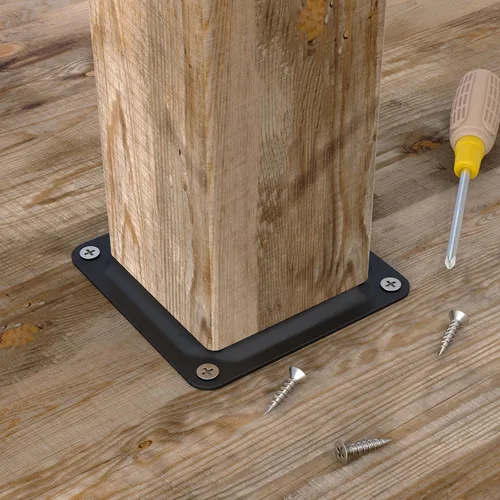 Vista 2 de Paquete de 4 conectores de placa de poste de madera de 4 x 4 pulgadas, base de poste de cubierta con recubrimiento en polvo, base de anclaje