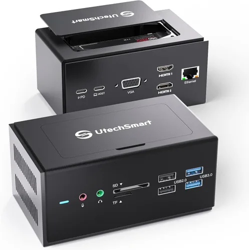 Vista 8 de UtechSmart DisplayLink - Estación de acoplamiento USB C 14 en 1 para laptop con monitores triples, universal para MacBook y Windows, base USB C