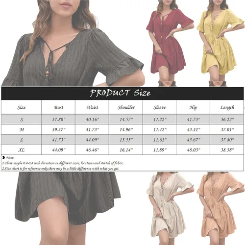 Vista 6 de Women's Fall Dresses 2023 Fashion Loose Casual 5-Part Sleeve V-Neck Solid Color Dress Homecoming Dresses, S-XL