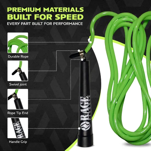 Vista 2 de Rage Fitness R2 Speed Jump Rope - Cuerda de velocidad de PVC ajustable con asas de rodamiento suaves para principiantes a entrenamientos avanzados