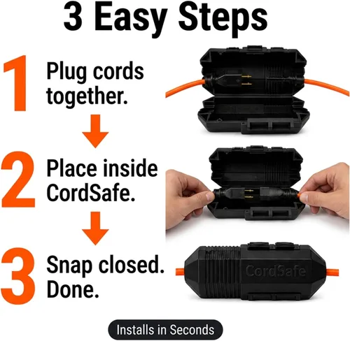 Vista 4 de Plus - Protector de conexión de cable de extensión resistente a la intemperie, se adapta a 18-12 AWG, ayuda a mantener los enchufes seguros