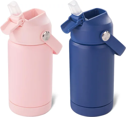 Vista 33 de Kerilyn - Botella de agua para niños, de acero inoxidable, con pajilla a prueba de fugas, con aislamiento térmico, libre de bisfenol A, unisex