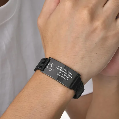 Vista 3 de VNOX Pulsera de identificación de alerta médica para hombres y mujeres, pulseras de alerta médica con grabado personalizado para mujeres y hombres