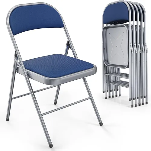 Vista 12 de Bonnlo Silla plegable, sillas plegables acolchadas de tela con cojín, respaldo y marco de acero para interiores y exteriores, comedor, oficina, Negro