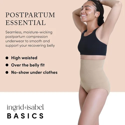 Vista 3 de Ingrid & Isabel Basics - Ropa interior de compresión posparto - Ropa interior de cintura alta sin costuras - Ajuste sobre el vientre