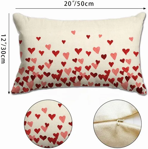 Vista 3 de Fundas de almohada para el día de San Valentín de 12 x 20 pulgadas, diseño de corazón rosa, decoración para sofá, decoración del hogar A-96
