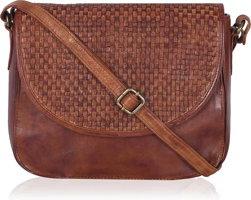 Vista 12 de Bolso bandolera de cuero genuino para mujer con correa ajustable, bolsillo para móvil y cremallera exterior e