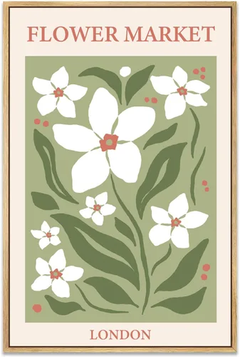 Vista 24 de Zzuyi Lienzo enmarcado para mercado de flores, arte de pared, póster botánico de flores silvestres rosas, impresiones de imágenes, ilustraciones