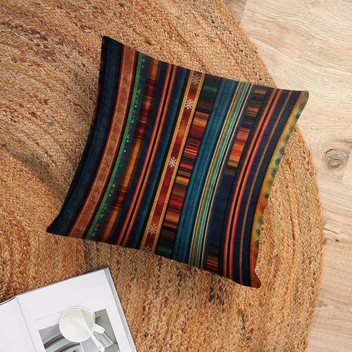 Vista 6 de Funda de cojín de lino con diseño de rayas bohemias, estilo bohemio, mexicano, retro, multicolor, funda de almohada decorativa de tela de lino