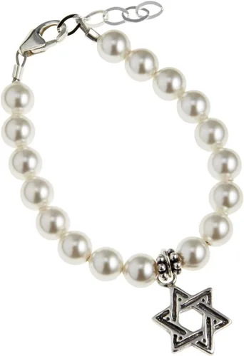 Vista 2 de Crystal Dream - Pulsera de plata de ley con diseño de estrella de David con perlas de imitación de Swarovski blancas, con estilo unisex