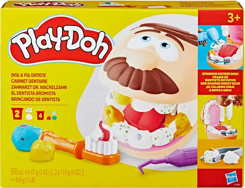Vista 2 de Play-Doh Drill 'n Fill - Juguete dental para niños de 3 años en adelante con cavidad y compuesto de modelado de color metálico, 10 herramientas, 6