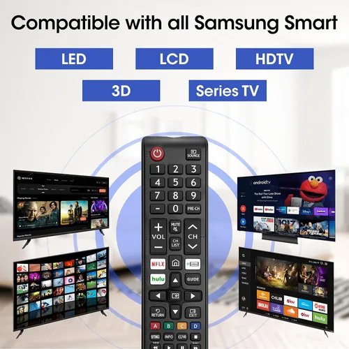 Vista 2 de Paquete de 3 controles remotos para todos los TV Samsung, reemplazo compatible con todos los televisores inteligentes Samsung, LCD, LED, 3D, HDTV