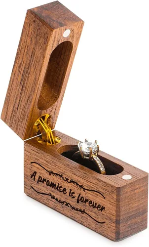 Vista 2 de Wislist Caja de anillos de compromiso de madera pequeña y delgada para propuesta, boda (A promesa is forever-A Pattern)