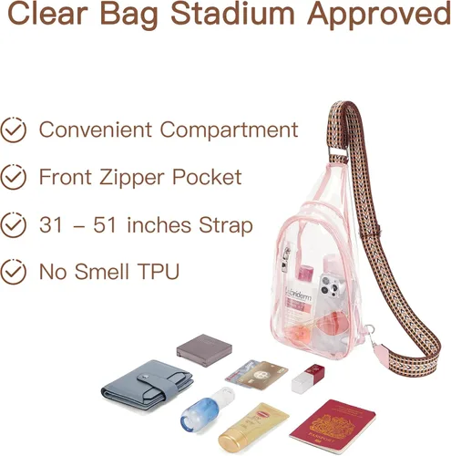 Vista 3 de Telena Bolsa bandolera transparente, cangurera transparente aprobada para estadios, bolsa cruzada para mujer, bolsa de pecho transparente resistente