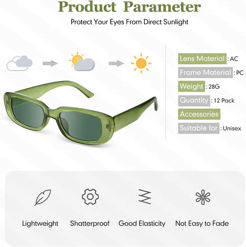 Vista 2 de 12 pares de gafas de sol rectangulares retro cuadradas para mujer gafas de sol estéticas vintage estrechas