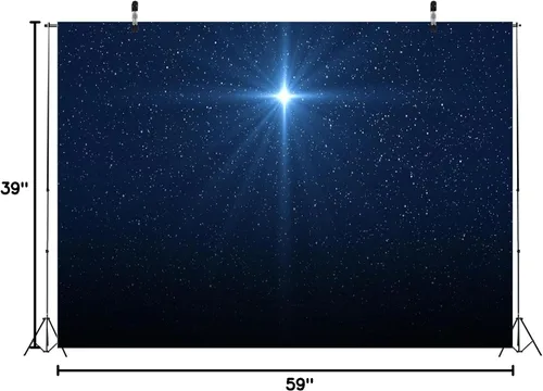 Vista 8 de BELECO Telón de fondo de tela de estrella nocturna de 5 x 3 pies, Santa Navidad, estrella, cielo estrellado azul, fondo, escena de la Natividad
