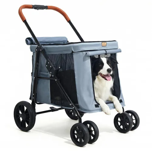 Vista 10 de CANINE CANYON Scout - Cochecito para mascotas, diseño de 4 ruedas para perros pequeños/medianos, plegable con un botón, ventanas y persianas de Negro