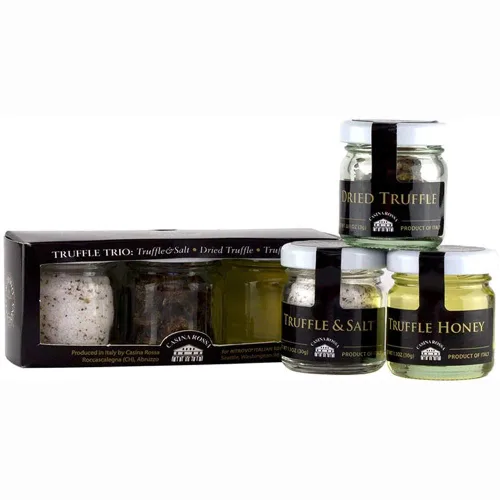 Vista 3 de Casina Rossa Truffles Trio Pack: Carpaccio de trufa - Miel de trufa - Trufa y Sal, 3 x 1 oz.