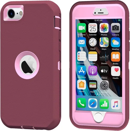 Vista 25 de Funda para iPhone 8 y iPhone 7, resistente, con función atril, protector de pantalla integrado, 4 en 1, fuerte y resistente a prueba de golpes