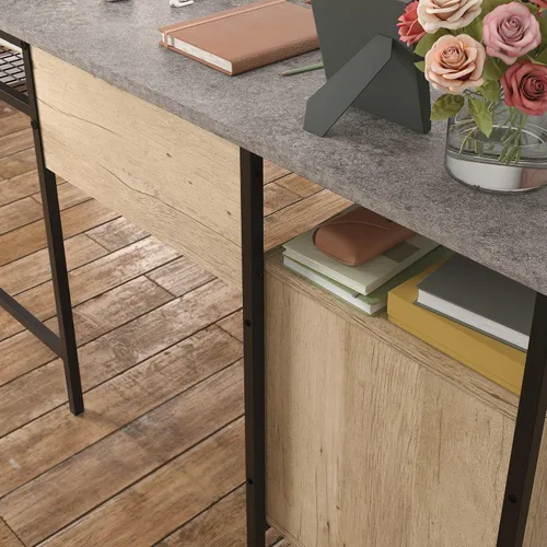 Vista 5 de Sauder Market Commons - Escritorio en L de madera y metal en roble Prime