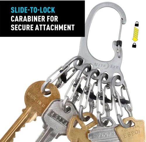 Vista 4 de Nite Ize Bigfoot Locker KeyRack - Soporte de acero inoxidable para coche, casa y otras llaves - Mosquetón con S-Biners - Capacidad para 15 llaves a
