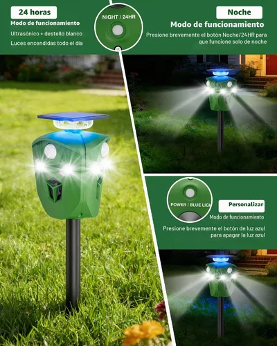 Vista 6 de Dispositivo solar repelente de ciervos de 360° para patio y jardín, sin sensor de movimiento de punto ciego para mantener alejados a ciervos