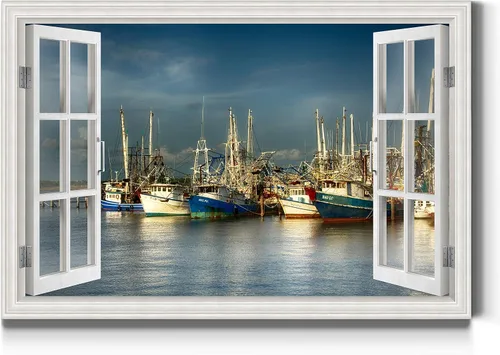 Vista 33 de Renditions Gallery Lienzo decorativo para pared, vista de barco viejo atracado en la playa de arena blanca, obra de arte para colgar en la pared