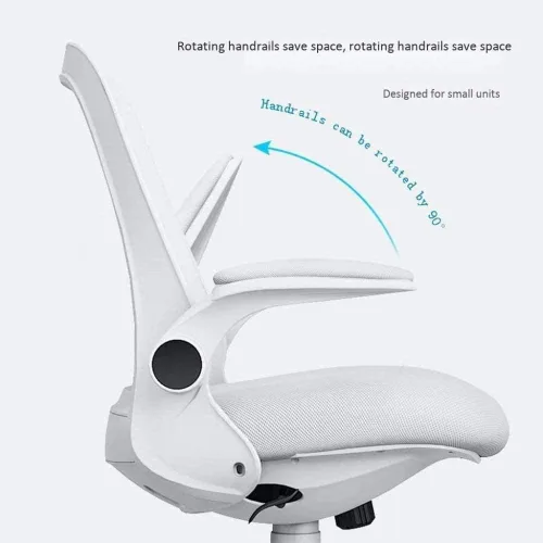 Vista 4 de Silla de oficina ergonómica de malla giratoria con respaldo medio para computadora con brazos abatibles (blanco)
