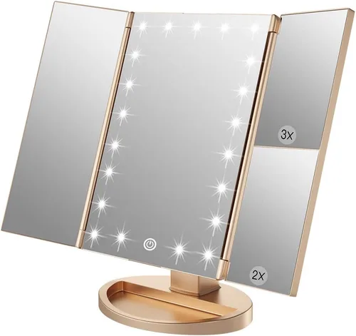 Vista 9 de WEILY Espejo de maquillaje con 21 luces LED, dos modos de fuente de alimentación, pantalla táctil ajustable y espejo de tocador de tres pliegues