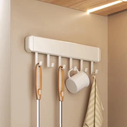 Vista 7 de Soporte para utensilios de cocina, ganchos de cocina, estantes para colgar utensilios de pared, autoadhesivo, debajo del gabinete, organizador