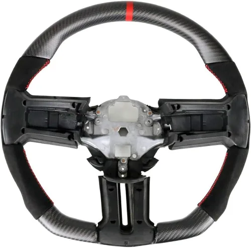 Vista 18 de IKON MOTORSPORTS, Volante compatible con Ford Mustang 2010-2014, Kit de reemplazo de cuerpo de volante en fibra de carbono y cuero con costura azul