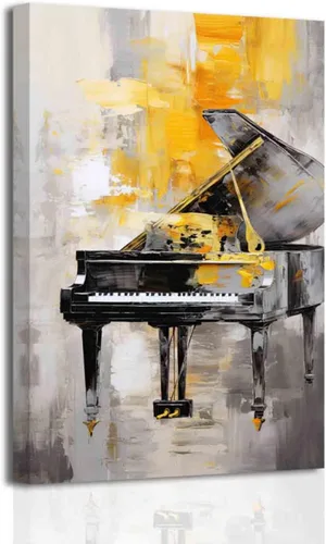 Vista 7 de BJYCHG Lienzo de piano para pared, estudio de música, decoración de habitación, instrumentos musicales, impresiones de imágenes retro abstractas