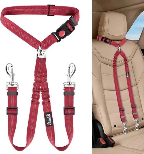 Vista 12 de Lukovee Cinturón de seguridad doble para perro, nuevo cinturón de seguridad doble para reposacabezas de automóvil, sin enredos, correa para perro