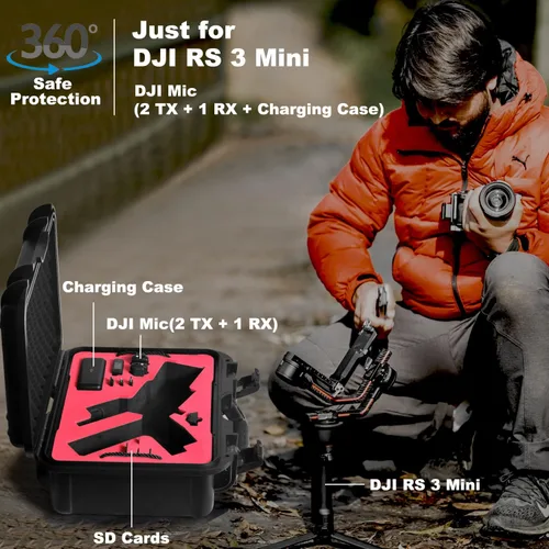 Vista 5 de Lekufee Funda rígida impermeable para DJI RS 3 Mini, estabilizador de cardán, micrófono 3/2/mini (2 TX + 1 RX), y más accesorios (solo funda)
