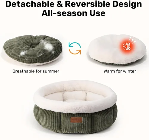 Vista 6 de FUKUMARU Cama para gatos, camas redondas de pana para gatos de interior, cama lavable y esponjosa para mascotas para gatos y cachorros, camas suaves