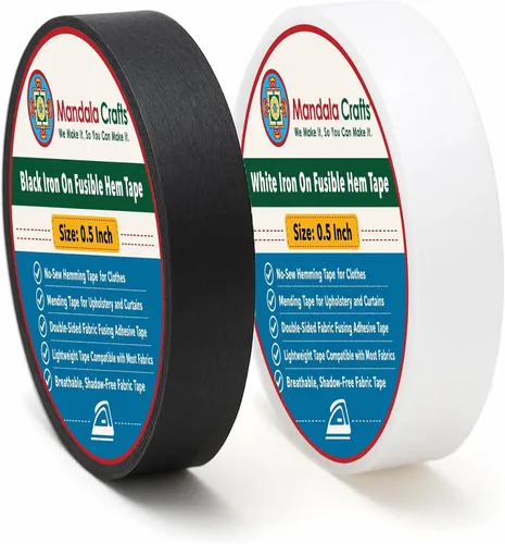 Vista 15 de Mandala Crafts Cinta de dobladillo fusible negra de 1/2 pulgada de 54 yardas, doble cara, sin coser, para planchar, para pantalones, cortinas y ropa