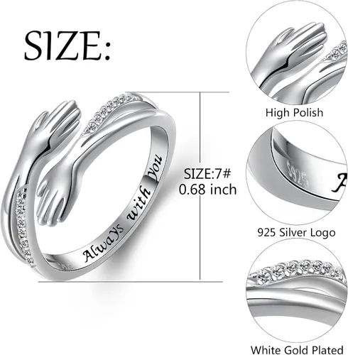 Vista 5 de Hug Ring, S925 Sterling Silver Hug Rings for Women Girl, Hugging Hand Open Promise Ring, Mothers Day Valentine's Day Birthday Gifts
