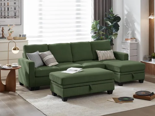 Vista 15 de CHIC HOUSE Sofá modular modular con otomanas de almacenamiento, sofá de pana para espacios pequeños y apartamentos, sofá esquinero convertible