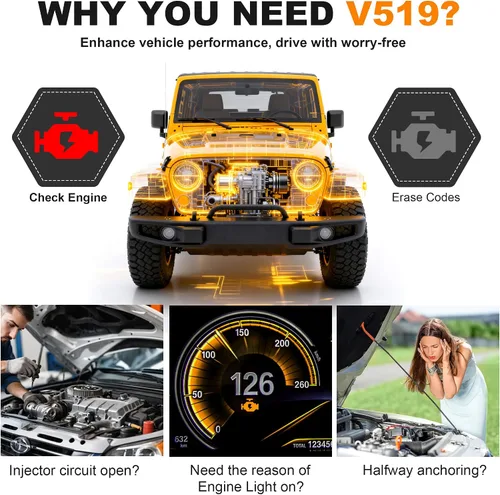 Vista 2 de Herramienta de diagnóstico del escáner V519 OBD2 con reinicio, diagnostica rápidamente el problema del automóvil, lector de código del motor