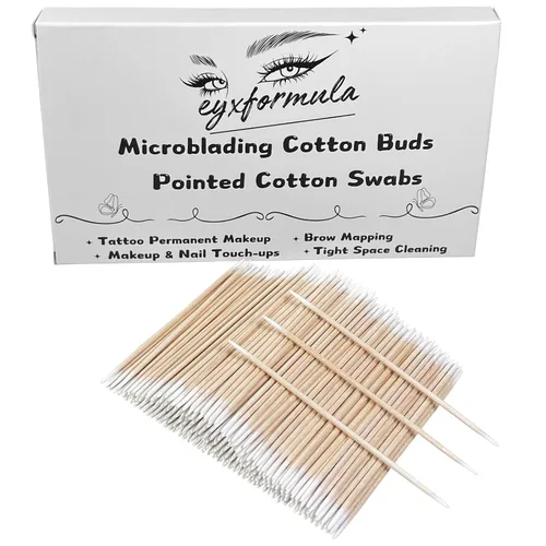 Vista 12 de Eyxformula 1000 unidades de hisopos de algodón puntiagudos, bastoncillos de algodón de 4 pulgadas para microblading con palos de madera, suministros