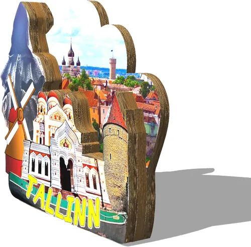 Vista 2 de Estonia Tallin imán de nevera de madera 3D hitos de viaje coleccionables recuerdos decoración hecha a mano - 2