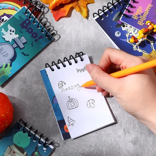 Vista 5 de Jetec Juego de 48 cuadernos de Halloween, mini bloc de notas en espiral, divertidos bolígrafos de gel de dibujos animados, fantasma, calabaza