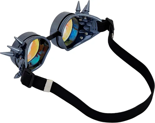 Vista 171 de Gafas de caleidoscopio retro con pinchos, gafas de cristal arcoíris steampunk estilo soldadura, gafas de cosplay punk