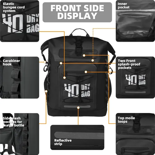 Vista 56 de MORXPLOR Bolsa seca impermeable, 5L/10L/20L/30L/40L/55L Mochila seca con funda impermeable para teléfono para natación, kayak