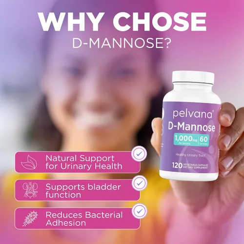 Vista 3 de Pelvana D-manosa 120 cápsulas (500 mg cada una) – 1000 mg por porción – Ayuda y mantiene el tracto urinario saludable, elimina las impurezas